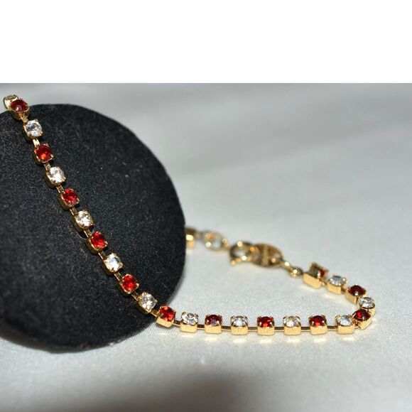 Avon Jewelry - Vintage Avon Ruby Red/Clear Crystal Gold Tone 7" Tennis Y2K Glam Bracelet